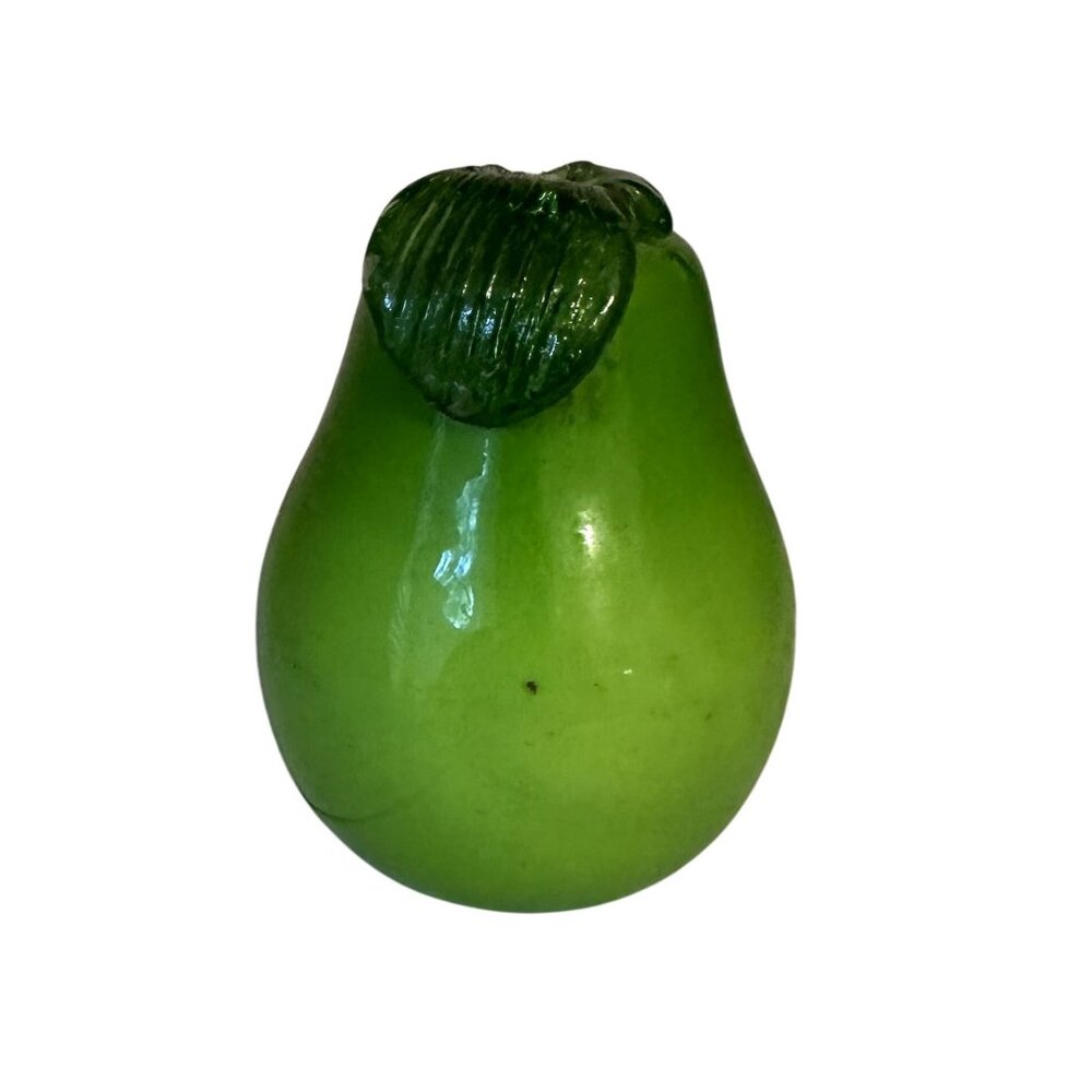 Vintage Art Glass Hand Blown Glass Green Pear 1970s Glass Art Decor DAMAGED